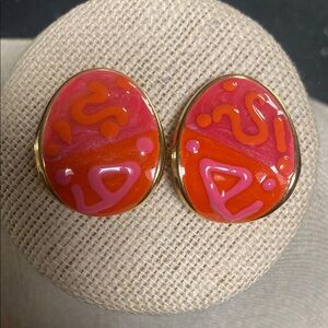Vintage Pink and Orange Enamel &Gold Earrings